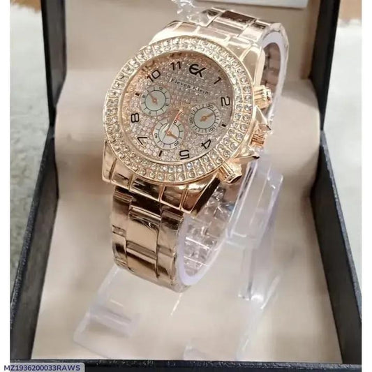 Women's Rose Gold Crystal Watch with 3 Sub-Dials