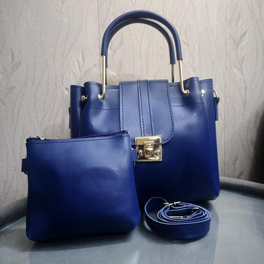 Blue PU Leather Handbag Set for Girls 8" x 5" x 9"