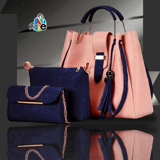 Save· 941 3-Piece Rexine Handbag Set Maroon Black Tassel