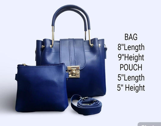 Blue PU Leather Handbag Set for Girls 8" x 5" x 9"
