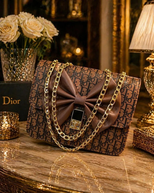 Brown Leather Chain Crossbody Bag for Girls