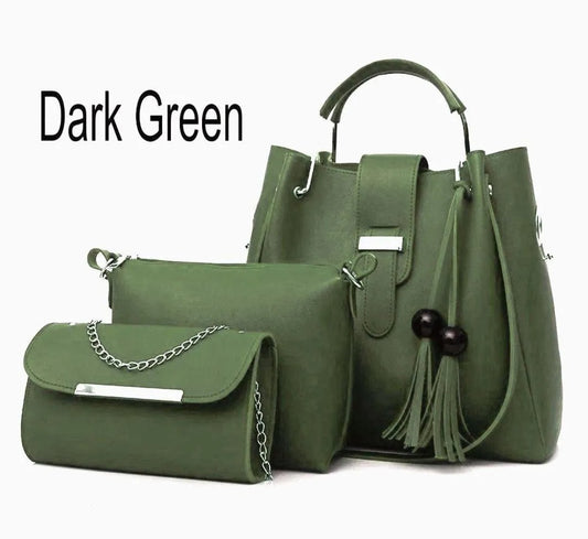 Dark Green Women's 3-Piece PU Leather Handbag Set