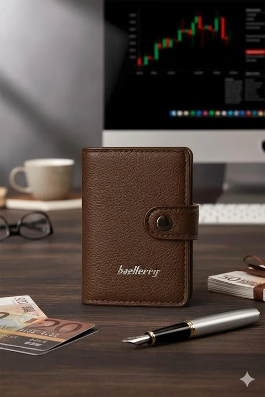 Brown Leather Wallet for Men with Snap Closure