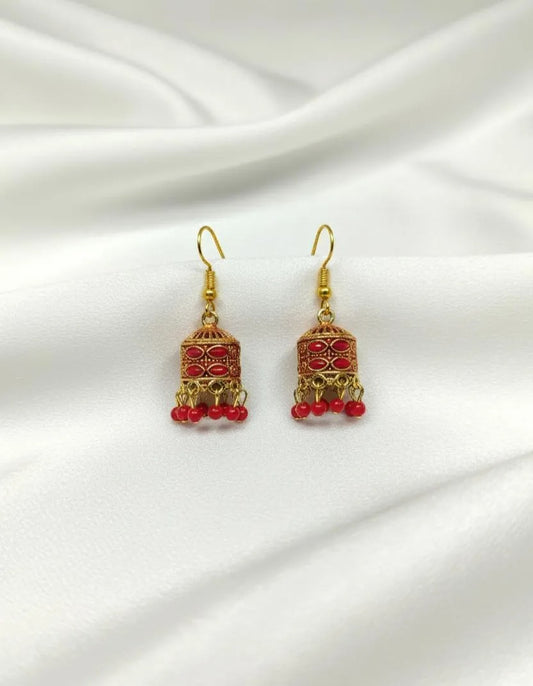 Maroon Jhumka Earrings 2 Pcs Alloy Bridal Festive