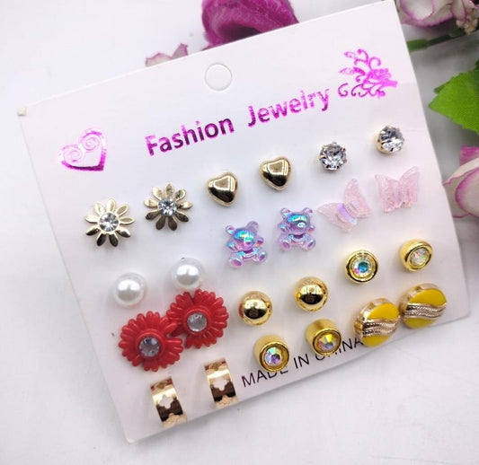 Trendy Artificial Stone Ear Studs 12 Pairs Pakistan