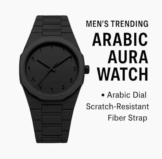 Men's Black Arabic Dial Aura Watch with Fiber Strap