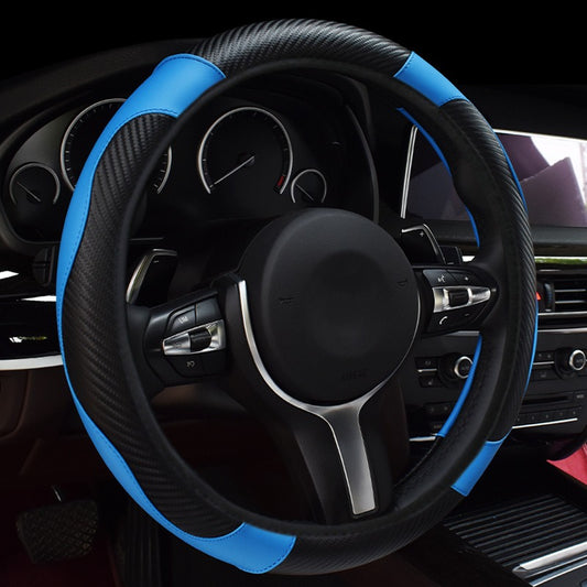 Car Steering Wheel Cover Blue Carbon Fiber All Season