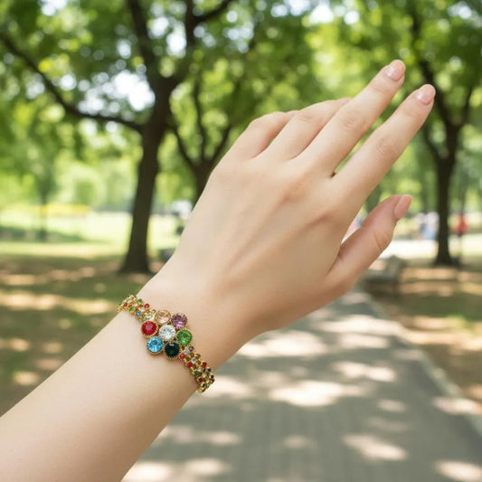 Golden Floral Gemstone Bracelet for Girls