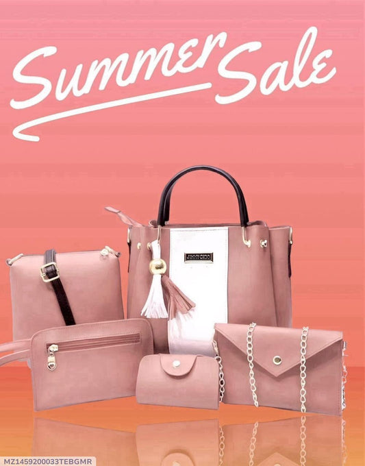 Pink Rexine 5-Piece Handbag Set for Women