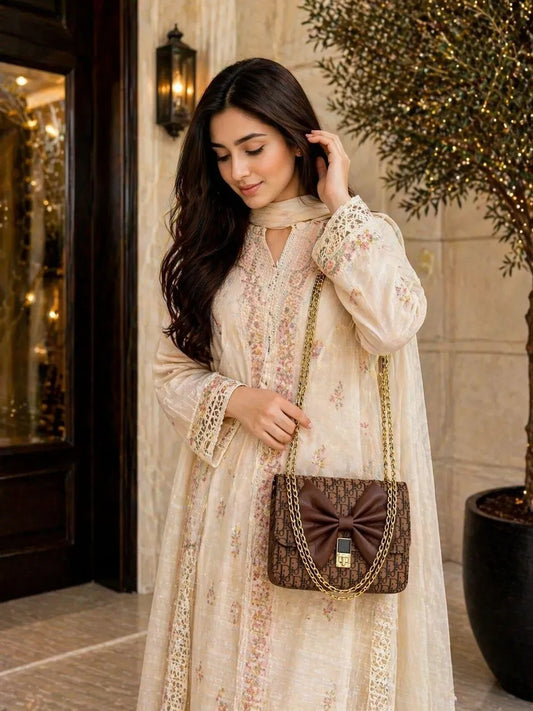 Brown Leather Chain Crossbody Bag for Girls