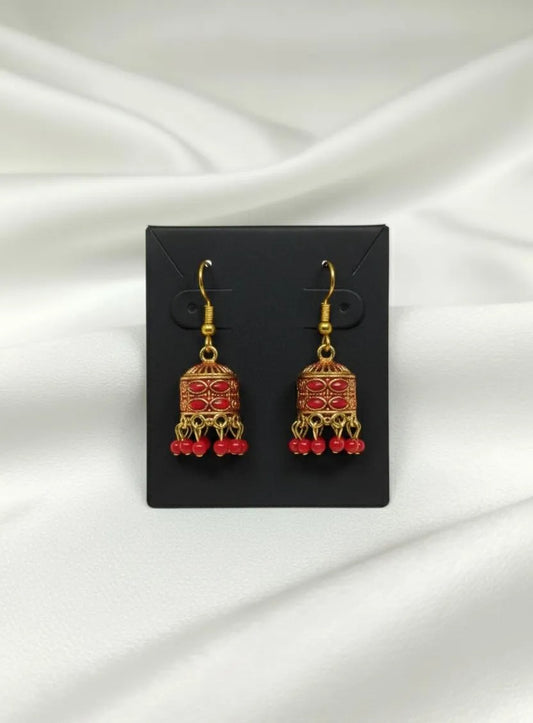 Maroon Jhumka Earrings 2 Pcs Alloy Bridal Festive
