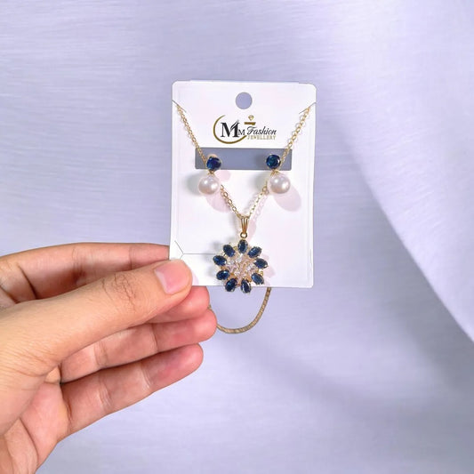Gold Plated Crystal Pendant Set for Women Modern Design