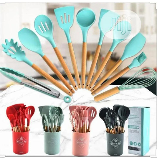Silicone Kitchen Set 12 Pcs Whisk Ladle Brush Set