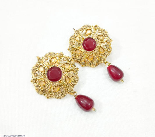 Maroon Drop Earrings Gold Tones Bridal Wear Set