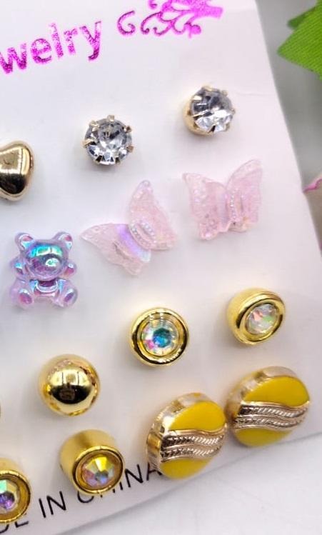 Trendy Artificial Stone Ear Studs 12 Pairs Pakistan