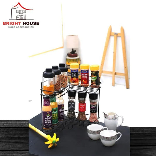 Black Metal Multi-Level Spice Rack 3cm Kitchen Storage