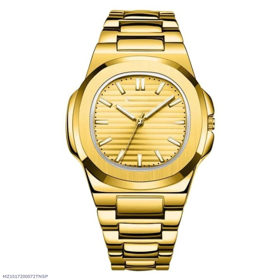 Golden Men's Quartz Watch with Chain Strap