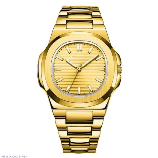 Golden Men's Quartz Watch with Chain Strap