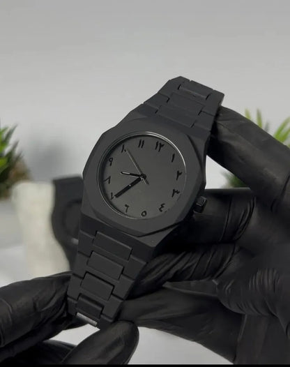 Men's Black Arabic Dial Aura Watch with Fiber Strap